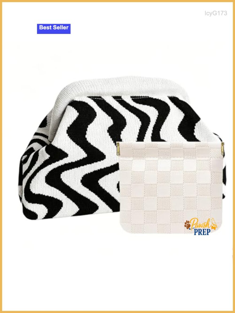 Woven Crochet Clutch Purse for Women, Evening Handbag with Cosmetic Bag